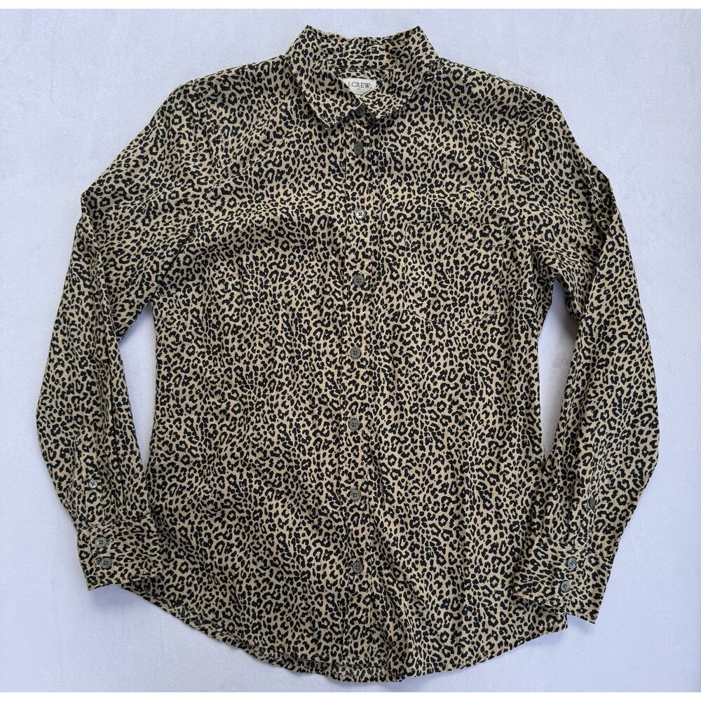 J.CREW Womens Animal Print Button Up Shirt Size S Long Sleeve Leopard Signature